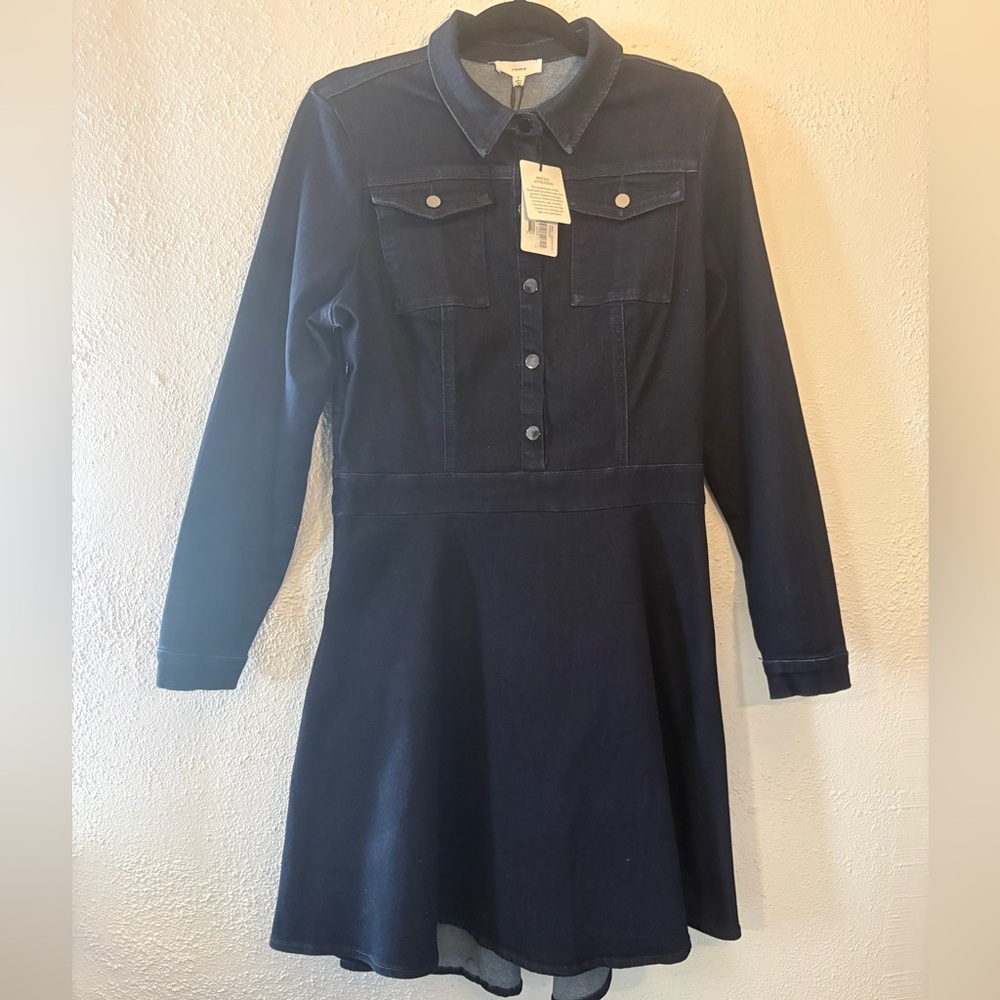Classic A Loves A Dark Blue Denim Fit & Flare Shirt Dress NWT Women’s Size - Picture 2 of 6